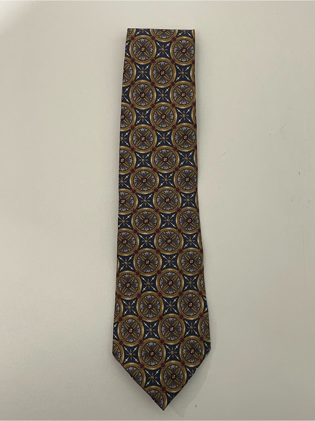 Vintage Burberrys O Of London 100% Pure Silk Blue Gold Red Round Floral Pattern